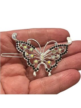 Butterfly Crystal Hair Clip - Silver and Black Accent FINAL PRICE DROP